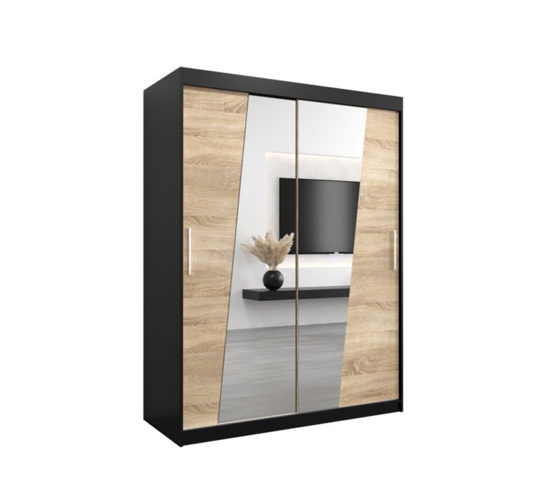 Szafa przesuwna Garderoba Abiks RHOMB 150 czarny mat + dąb sonoma 1 szt.