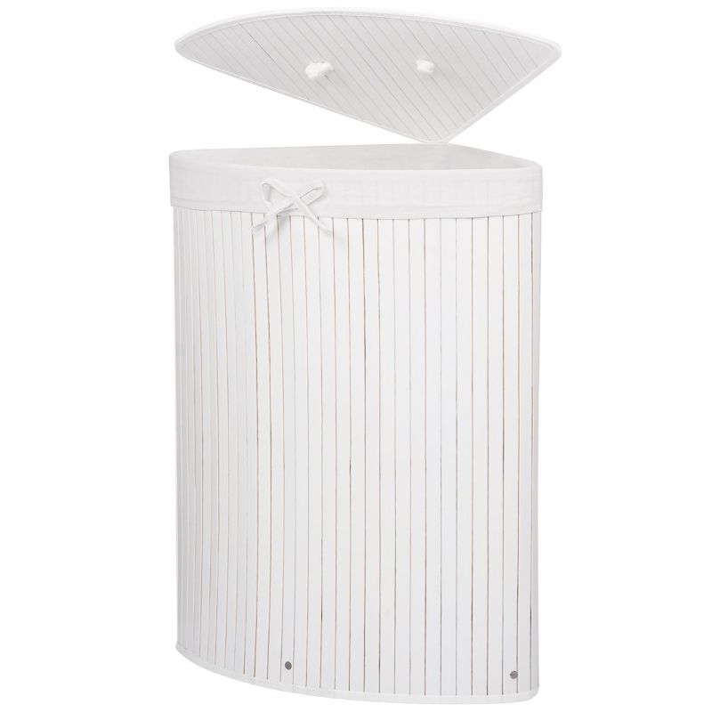 Kosz na pranie Springos 80L narożny pojemnik z klapą bambus naturalny biały 1 szt.