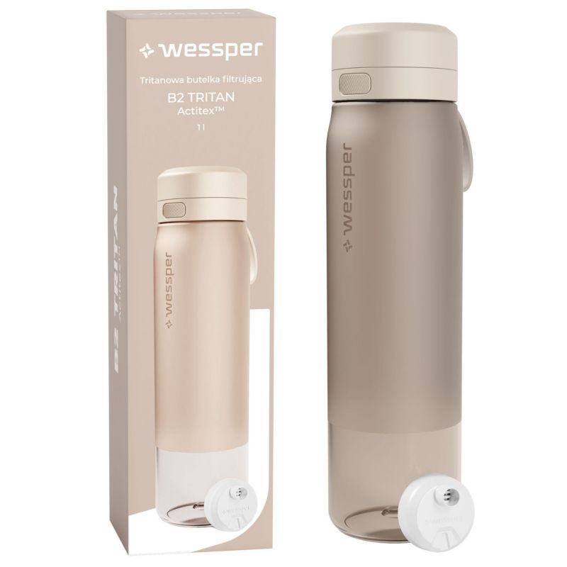Butelka na wodę, Wessper, filtrująca, tritanowa, bidon, z filtrem wody, bez BPA, 1 L, B2 TRITAN Actitex, beżowy, 1szt