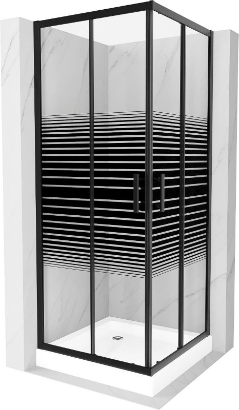 Kabina prysznicowa Mexen Rio kwadratowa 70 x 70 cm pasy czarna + brodzik Rio biały