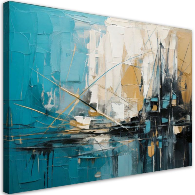 Obraz nowoczesny do salonu Feeby Abstrakcja olejny turkusowy beżowy 90x60cm 1szt