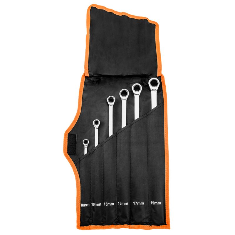 Klucze oczkowe NEO TOOLS z grzechotką, długie, zestaw 6 szt., 8 - 19 mm, miękkie etui 1 kpl