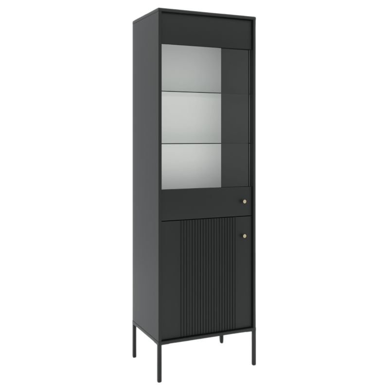 Witryna Wysoka Soft Mebel Elite Przeszklona Ryflowana Czarna 1 szt