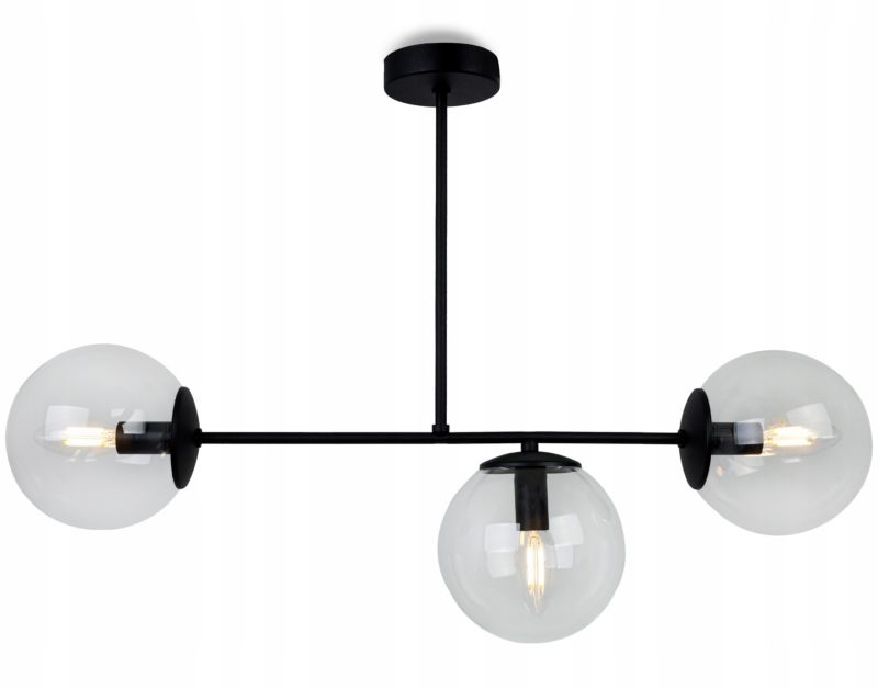 Lampa sufitowa wisząca Light Home LH Tulza 3x E14 40W klosz czarny/bezbarwny 1szt.