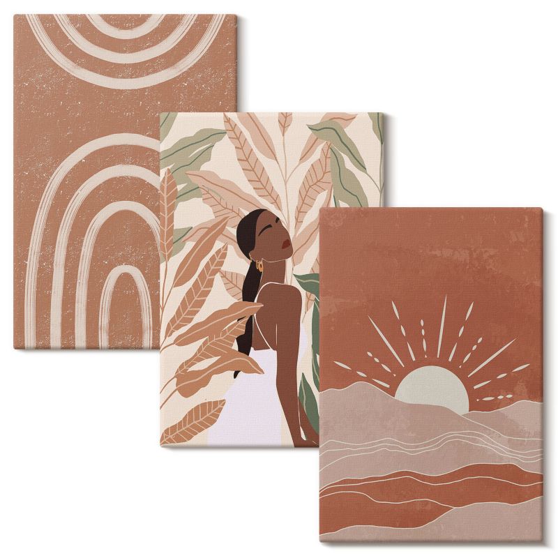 Tryptyk Na Ścianę Do Biura Wallfluent 40x60 cm Boho abstrakcyjne kształty 3 szt.