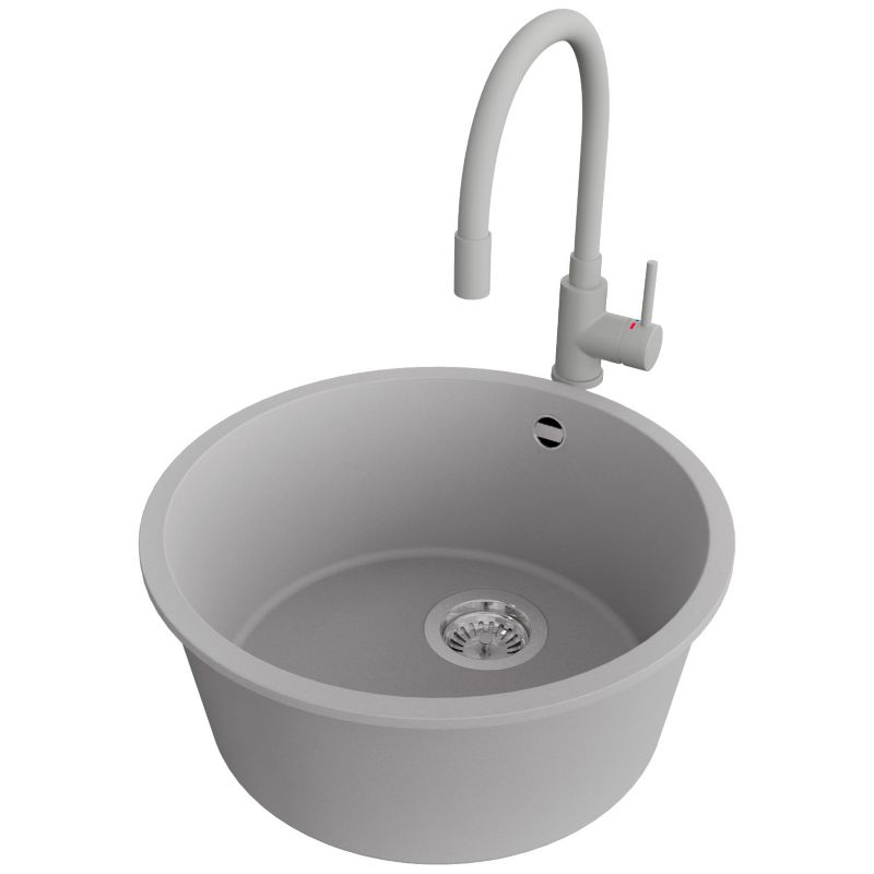 Zlewozmywak podblatowy Valetta PRIMAGRAN 46x46cm do szafki od 50cm, Szary + Bateria 38x14cm + Syfon, S031, 1 szt.