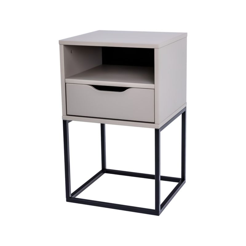 Stolik Nocny MDF POSNORD z Metalowa Ramą Półką i Szufladą - 38x36x63 cm Beżowy Lakierowany - Szafka Nocna 1szt.