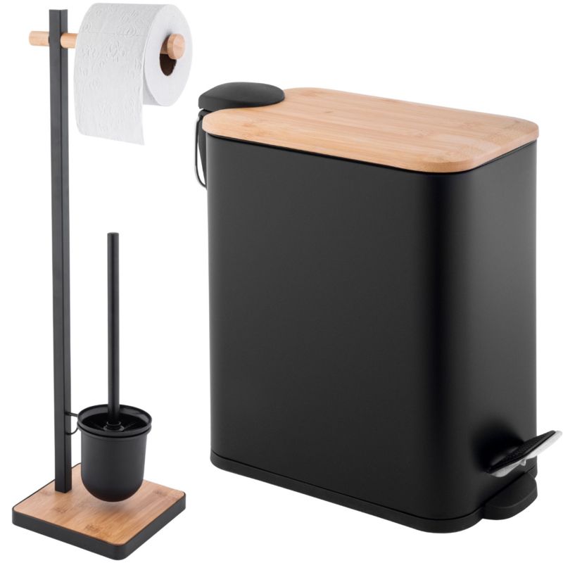 Zestaw łazienkowy Yoka Home do WC kosz na śmieci i stojak z uchwytem na papier czarny - 1 szt.