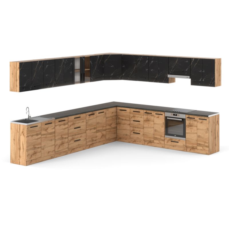 Zestaw Kuchenny Hurtownia-Mebli Z Blatem Kuchnia narożna Rossa 680cm Dąb Wotan San Sebastian/Dąb Wotan 680x47x145 cm 1szt.