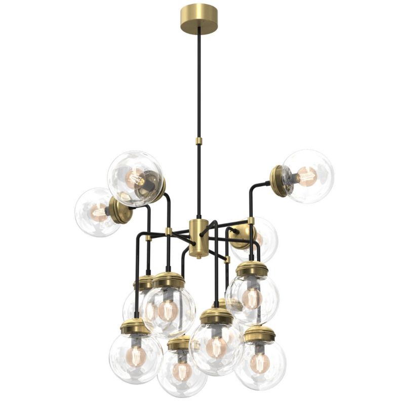 Lampa wisząca Luminex Hydro czarny matowa-mosiądz antyczny-patyna-przezroczysty wym: 110 x 84 x 84 cm 12xE14 x 15W 1 szt.