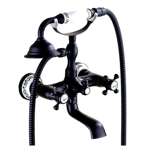 Bateria wannowa Lauferi FELICE mosiężna ścienna czarna retro 1 szt.