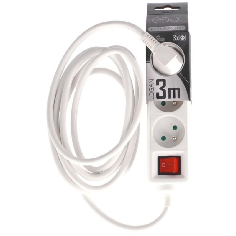 Przedłużacz domowy przenośny Edo Logan White 3 - krotny z uziemieniem 3m z włącznikiem EDO777561 1 szt.