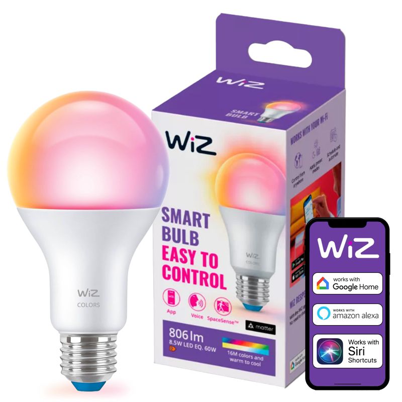 Żarówka LED WiZ E27 A60 8.5W 806lm 2200-6500K RGB TW Inteligentna Smart WiFi Bluetooth Aplikacja 1 szt.