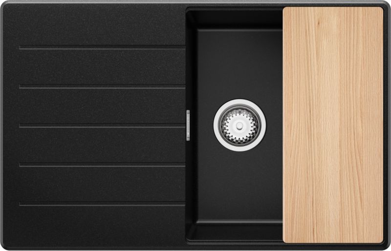 Zlewozmywak Kopenhaga PRIMAGRAN Nablatowy 78x50cm do szafki od 50cm, Czarny + Syfon + Deska, S527, 1 szt.