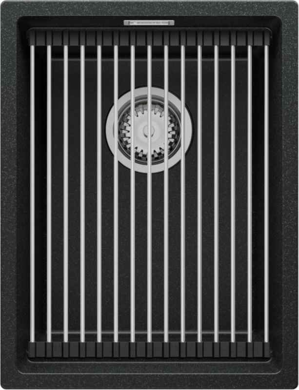 Zlewozmywak podblatowy Praga PRIMAGRAN 36x47cm do szafki od 40cm, Grafitowy + Syfon + Zwijany ociekacz, S055, 1 szt.