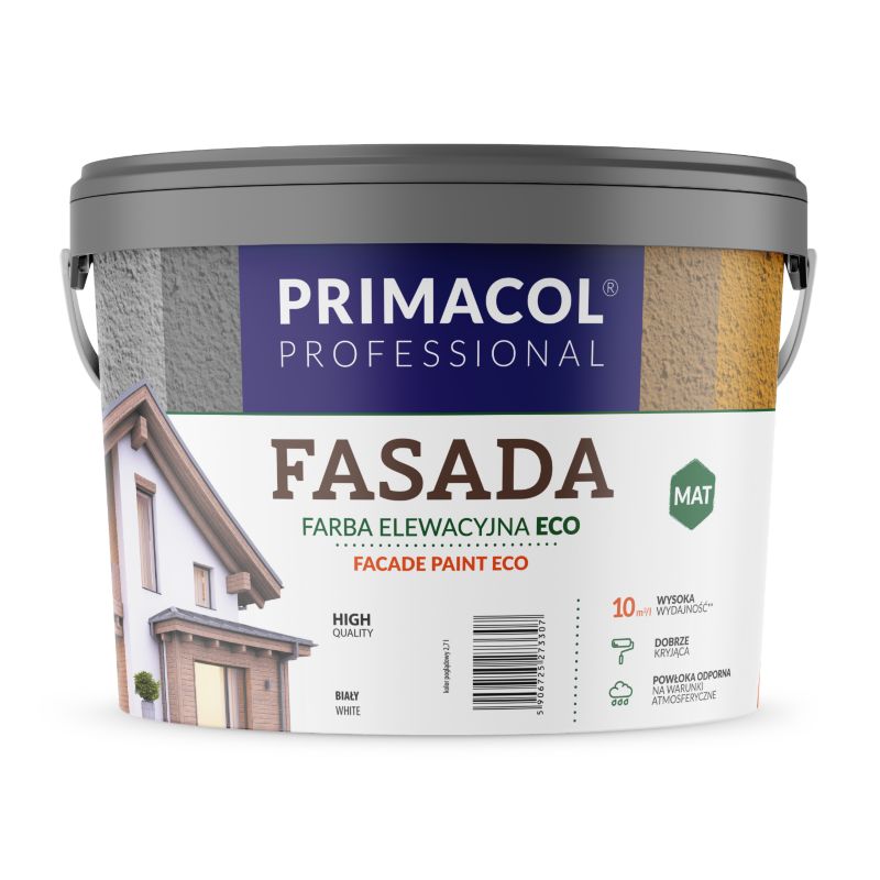 Farba Primacol Fasada Eco, kolor biała, 4,5 l, 1szt