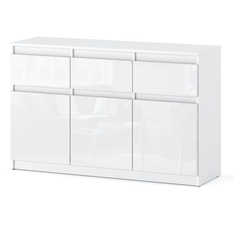 Komoda Hurtownia-Mebli Szuflady 3 Oleksa 3D3SZ 120cm Biały Mat Biały Połysk 120x35x75 cm 1szt.