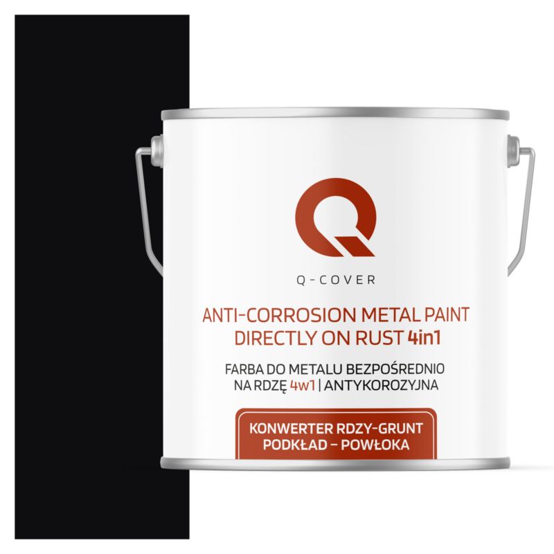 Farba do Metalu Prosto na Rdzę 4w1 Q-Cover Czarny RAL9005 Wysoki Połysk 5L