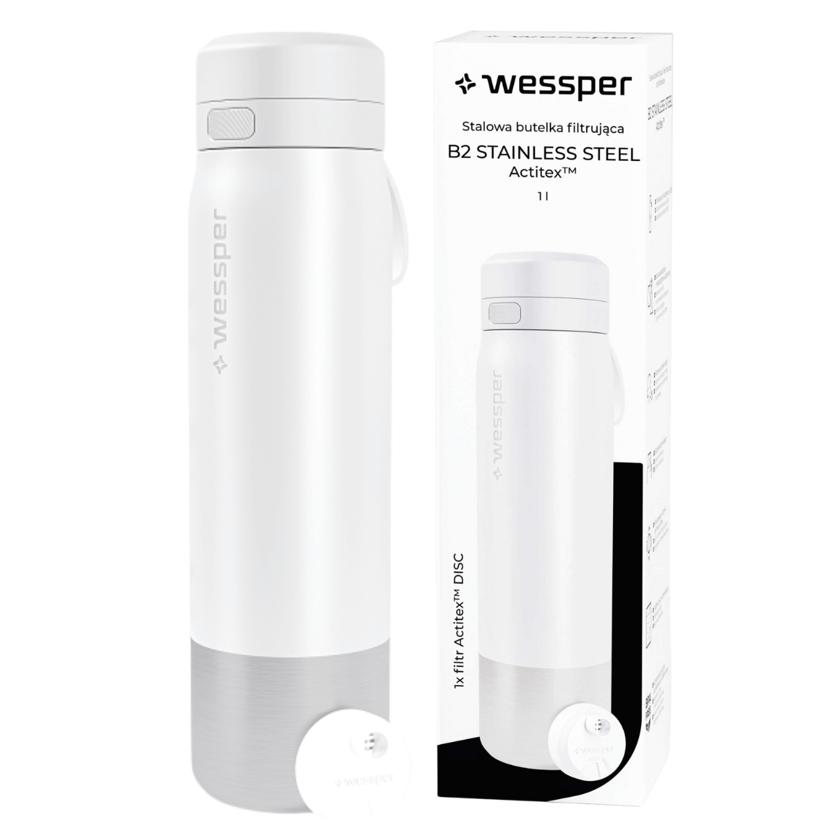 Butelka z wkładem filtrującym Wessper ze stali nierdzewnej 1000 ml.