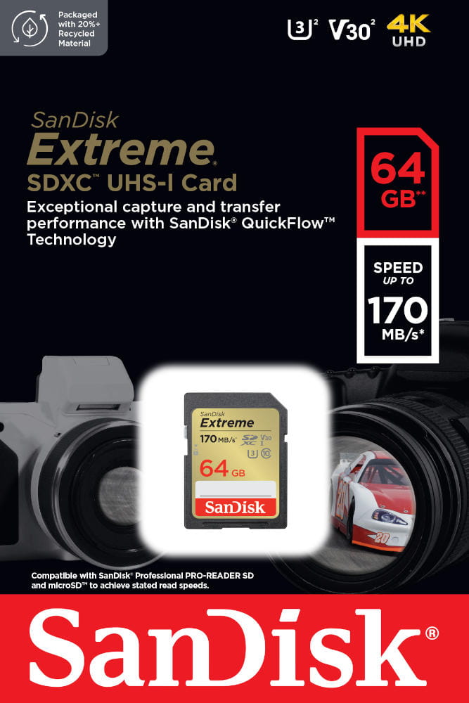 SanDisk SDXC 64GB Extreme 170/80MB/s U3 SDSDXV2-064G-GNCIN - Henryx24
