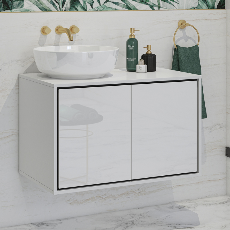 Szafka wisząca pod umywalkę do łazienki 78 cm IRVINE biały połysk