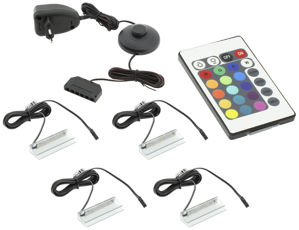 Oświetlenie półek szklanych LED 4 klipsy RGB 230v