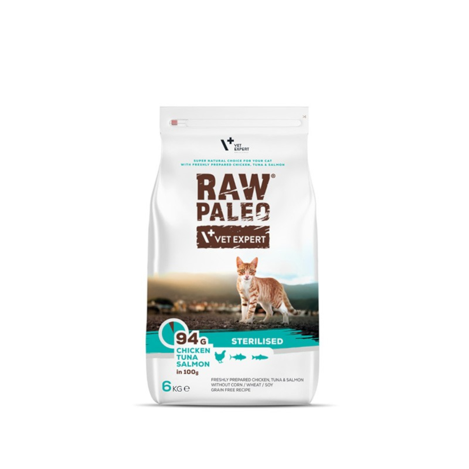 RAW PALEO STERILISED CAT – sucha karma z kurczakiem, tuńczykiem i łososiem dla kotów sterylizowanych