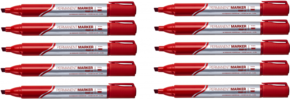10x Marker permanentny Rystor RMP-2, ścięta, 1-4mm, czerwony