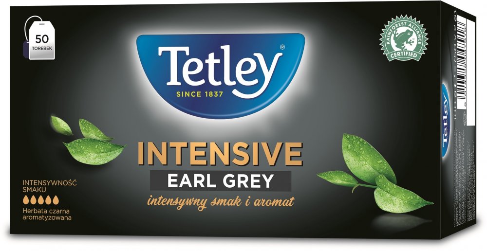 Herbata Earl Grey w torebkach Tetley Intensive, 50 sztuk x 2g
