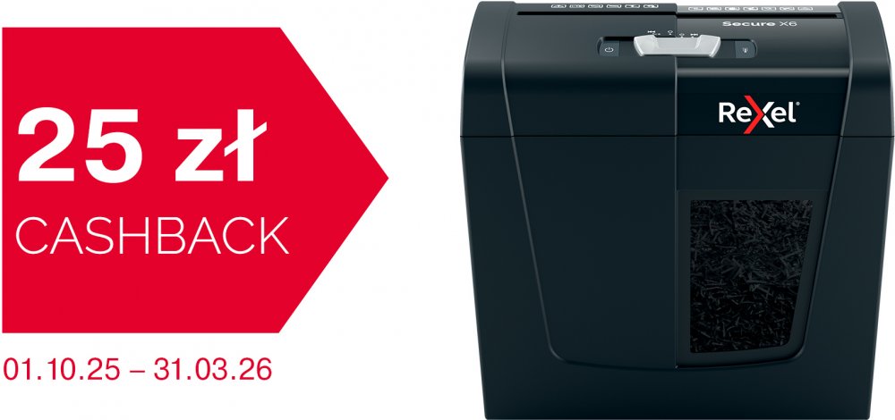 Niszczarka do papieru Rexel Secure X6 Whisper-Shred, konfetti 4x40mm, 6 kartek, P-4 DIN, czarny