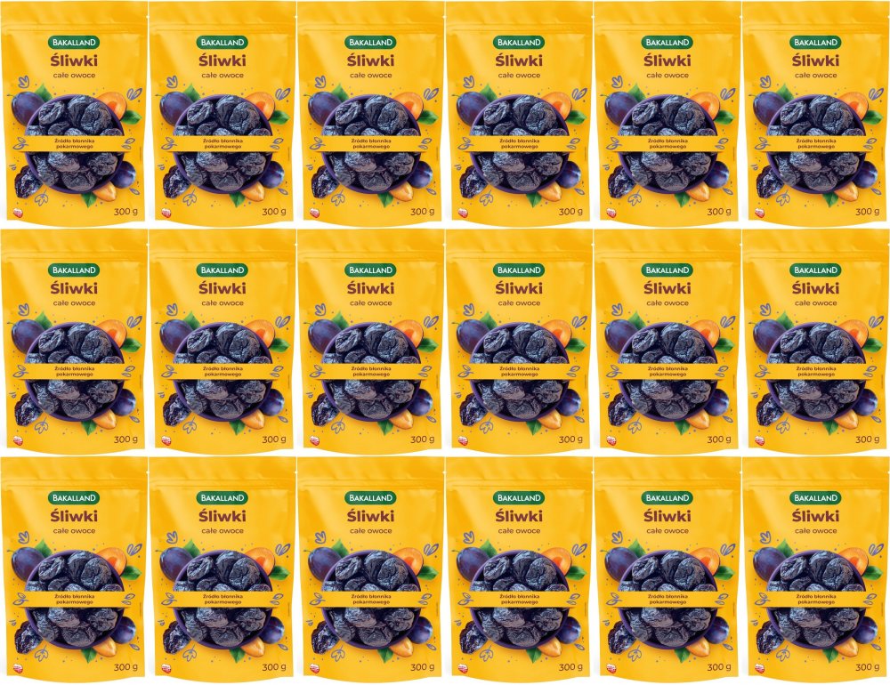 18x Śliwki suszone całe owoce Bakalland, 300g