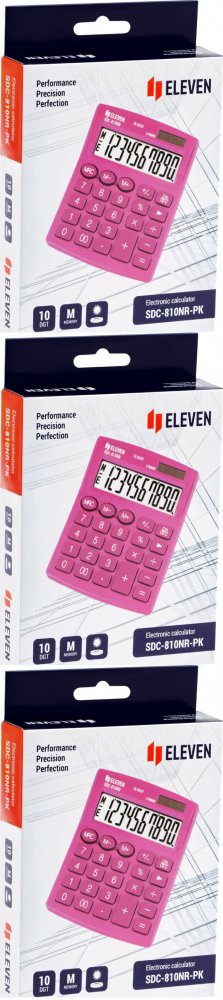 3x Kalkulator biurowy Eleven SDC-810NRPKE, 10 cyfr, różowy