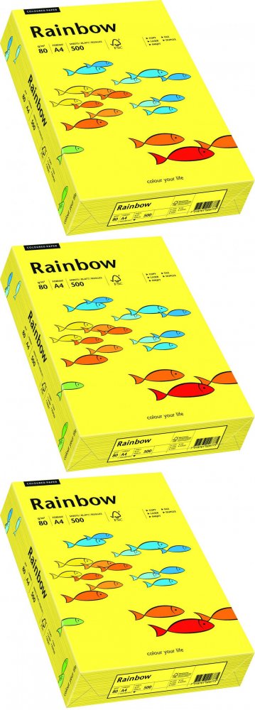 3x Papier kolorowy Rainbow, A4, 80g/m2, 500 arkuszy, słoneczny żółty (R14)