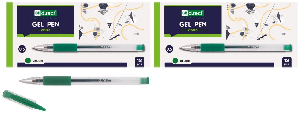 24x Długopis żelowy D.Rect, 2603, 0.5mm, zielony