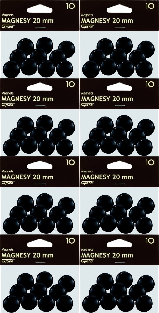 8x Magnesy Grand, 20mm, 10 sztuk, czarny