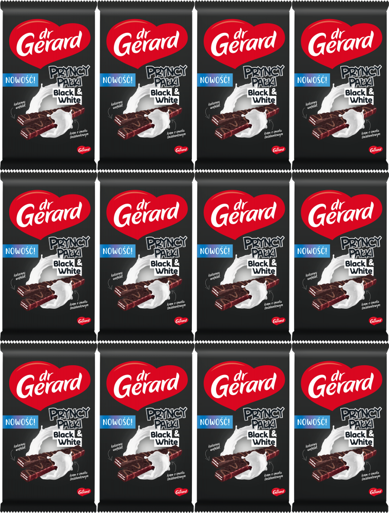 12x Wafle Dr Gerard Pryncypałki Black&White, śmietankowy, w czekoladzie, 200g