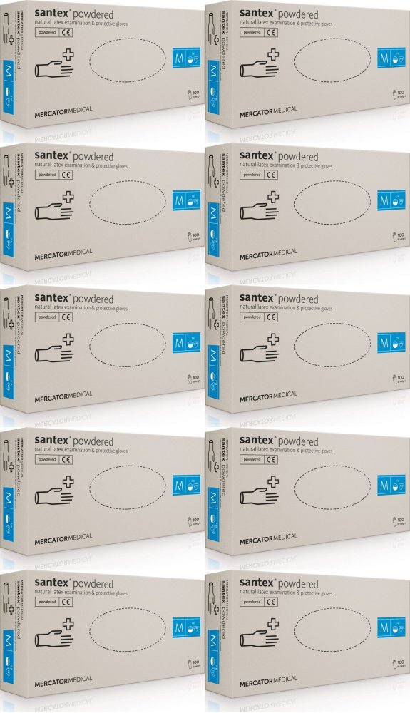 10x Rękawiczki jednorazowe lateksowe Santex, pudrowane, rozmiar M, 100 sztuk, kremowy