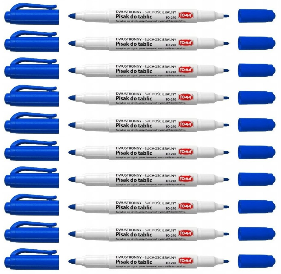 10x Marker suchościeralny Toma, 270, dwustronny, okrągła, 0.8/1.5 mm, niebieski