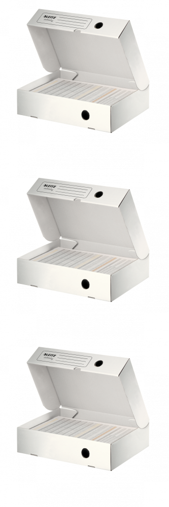 3x Pudło archiwizacyjne Leitz Infinity, otwierane z szerszej strony, 80mm, biały