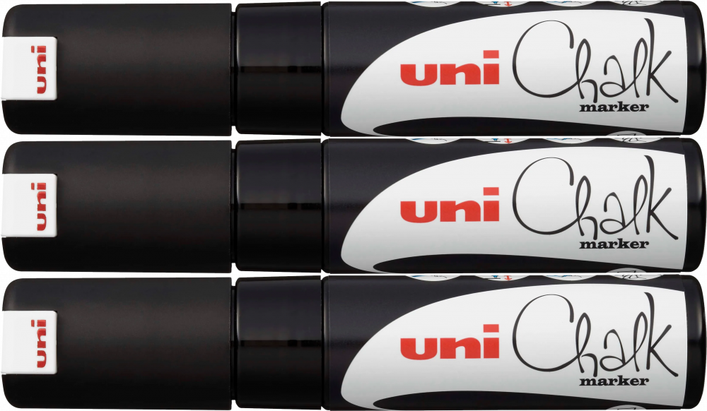 3x Marker kredowy Uni PWE-8K, ścięta, czarny