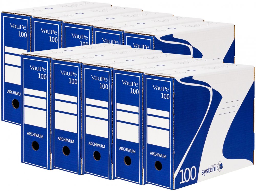 10x Pudło archiwizacyjne VauPe, do luźnych dokumentów, 100mm, niebieski