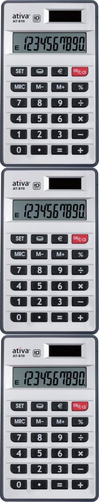 3x Kalkulator kieszonkowy Ativa AT-810, 10 cyfr, srebrny
