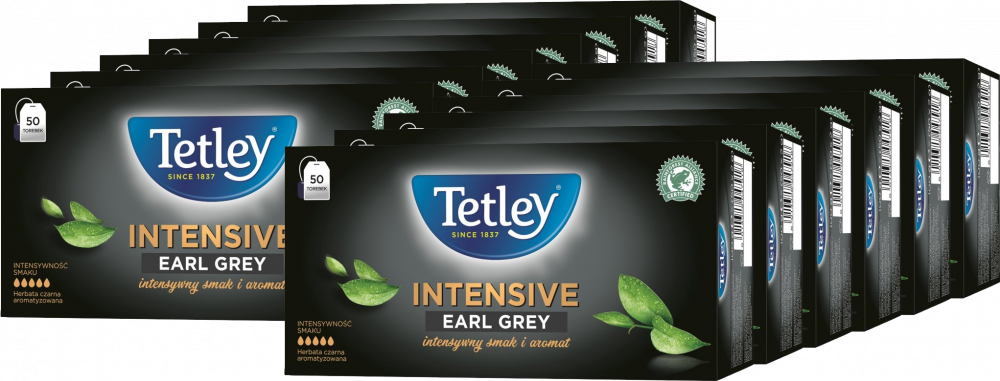 12x Herbata Earl Grey w torebkach Tetley Intensive, 50 sztuk x 2g