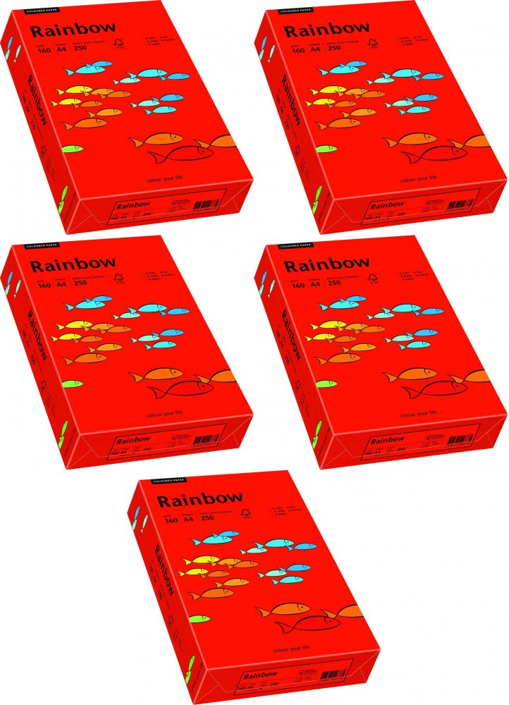 5x Papier kolorowy Rainbow, A4, 160g/m2, 250 arkuszy, ciemny czerwony (R28)