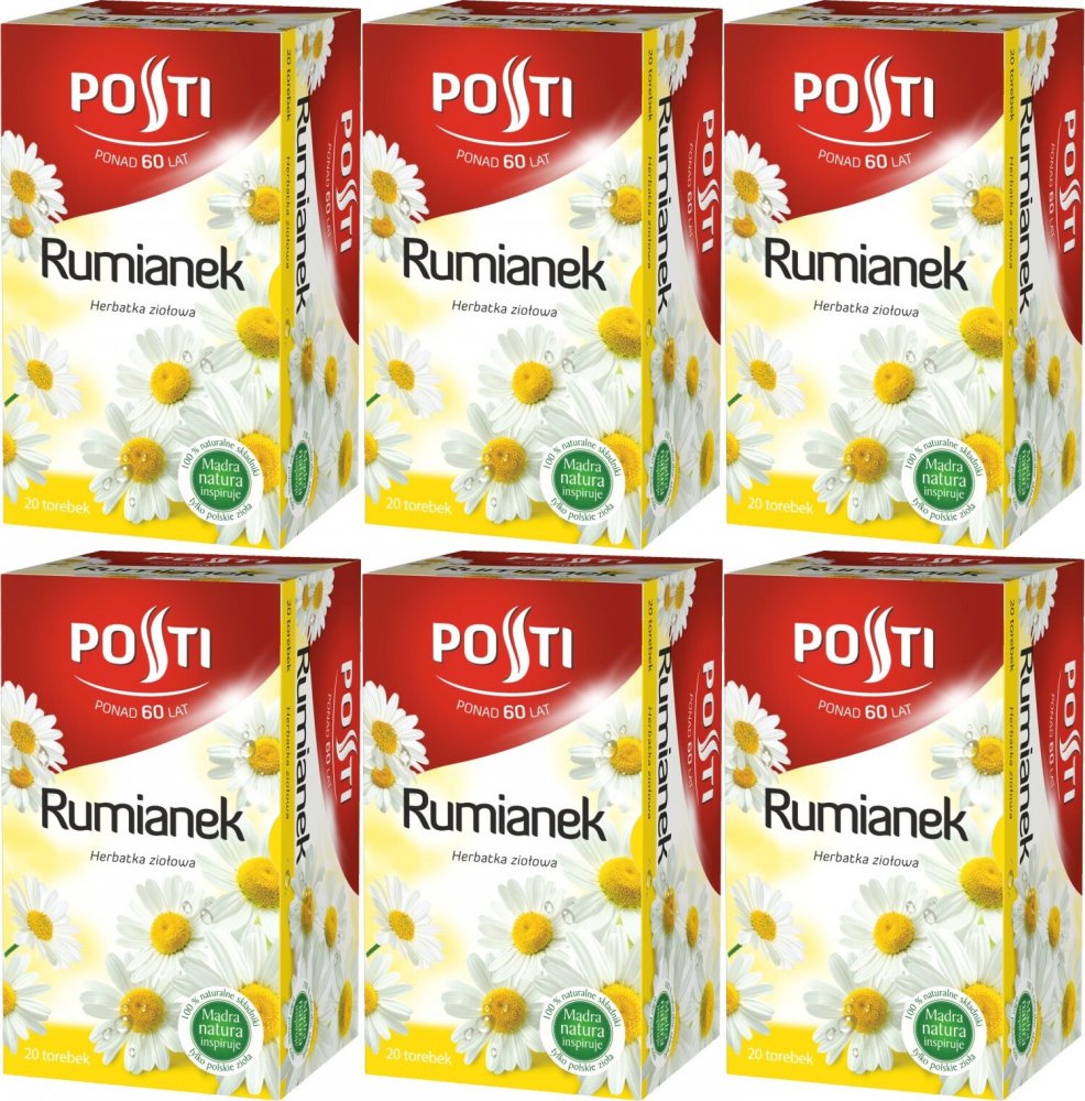 6x Herbata ziołowa w torebkach Posti, rumianek, 20 sztuk x 1.4g