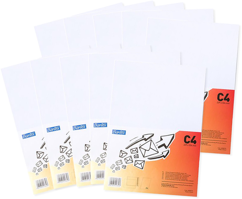 10x Koperta standardowa Bantex, C4, z paskiem HK, 25 sztuk, biały