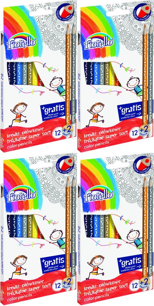 4x Kredki ołówkowe Fiorello Super Soft, 12 kolorów + 2 gratis