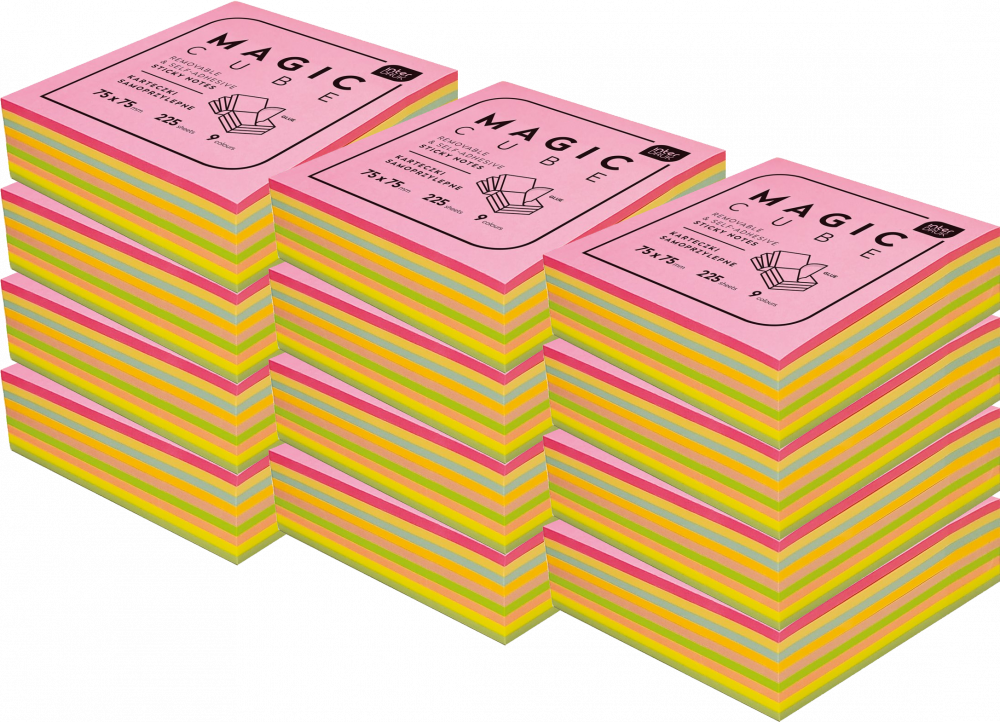 12x Karteczki samoprzylepne Interdruk Magic Cube Acade, 75x75mm, 225 karteczek, mix kolorów MAGIC CUBE Acade