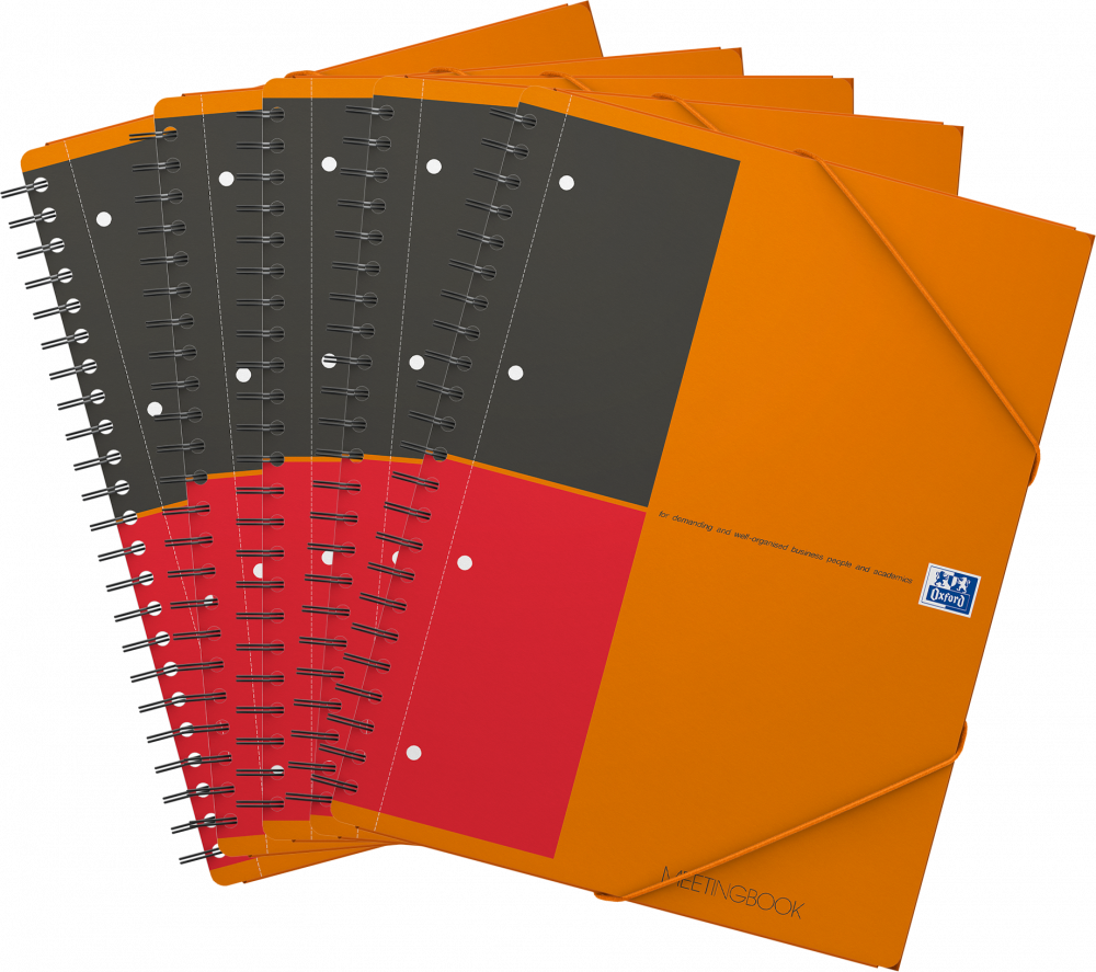 5x Kołonotatnik z teczką Oxford International Meetingbook, A4+, w linie, 80 kartek, okładka PP, pomarańczowy