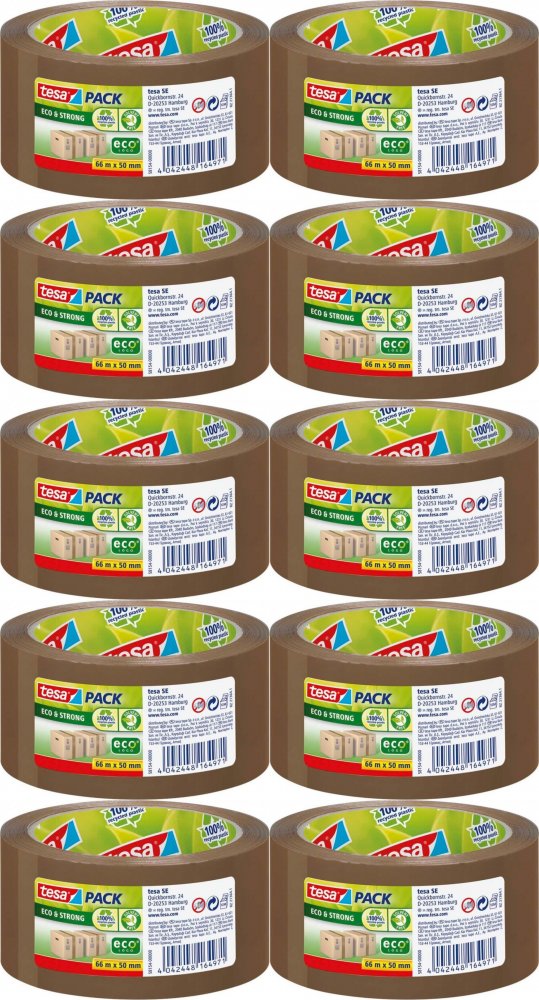 10x Taśma pakowa Tesa Eco&Strong, 50mm x 66m, brązowy